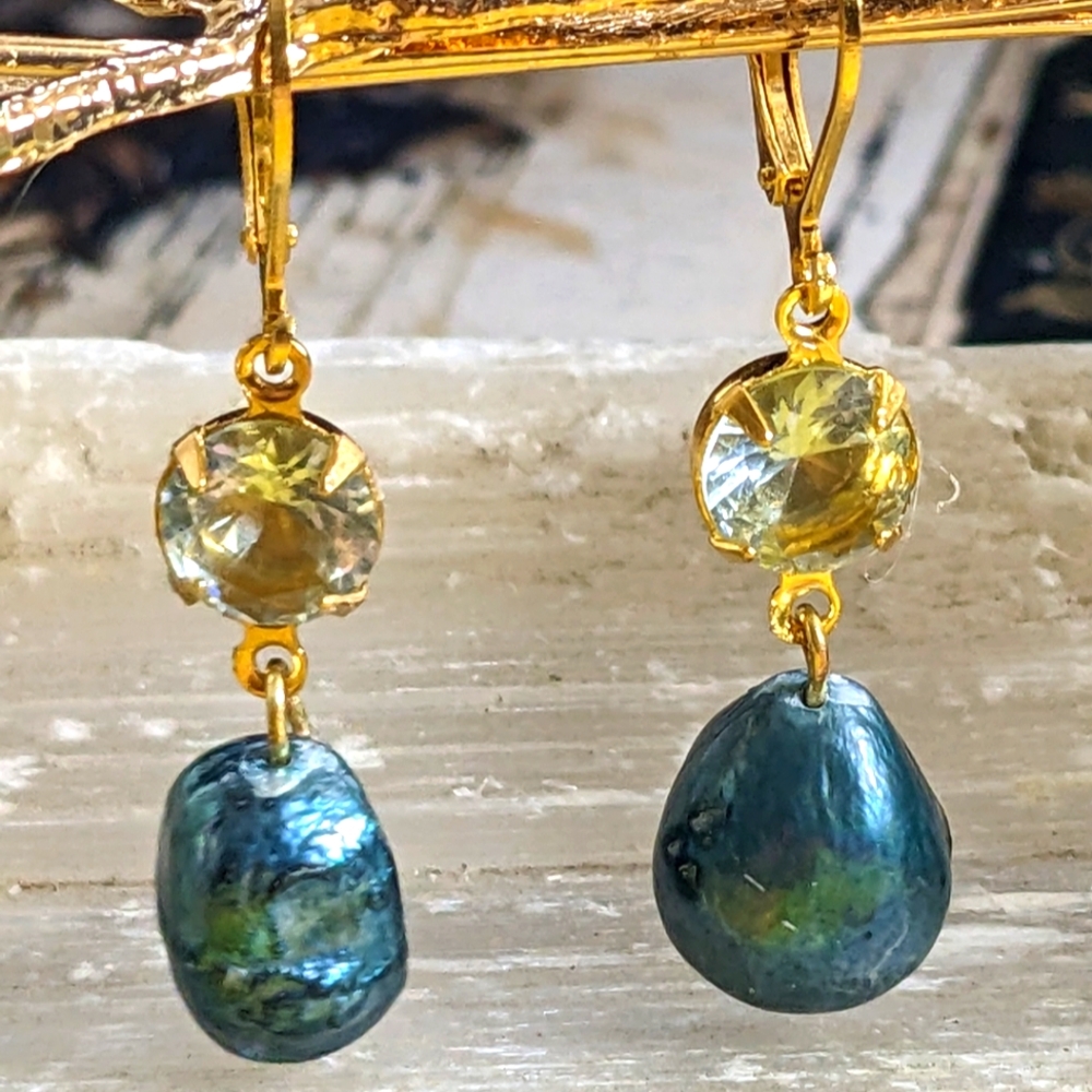 Genuine Aquamarine 1.87 Carats & Blue Baroque in 14K Drop/Dangle Earrings